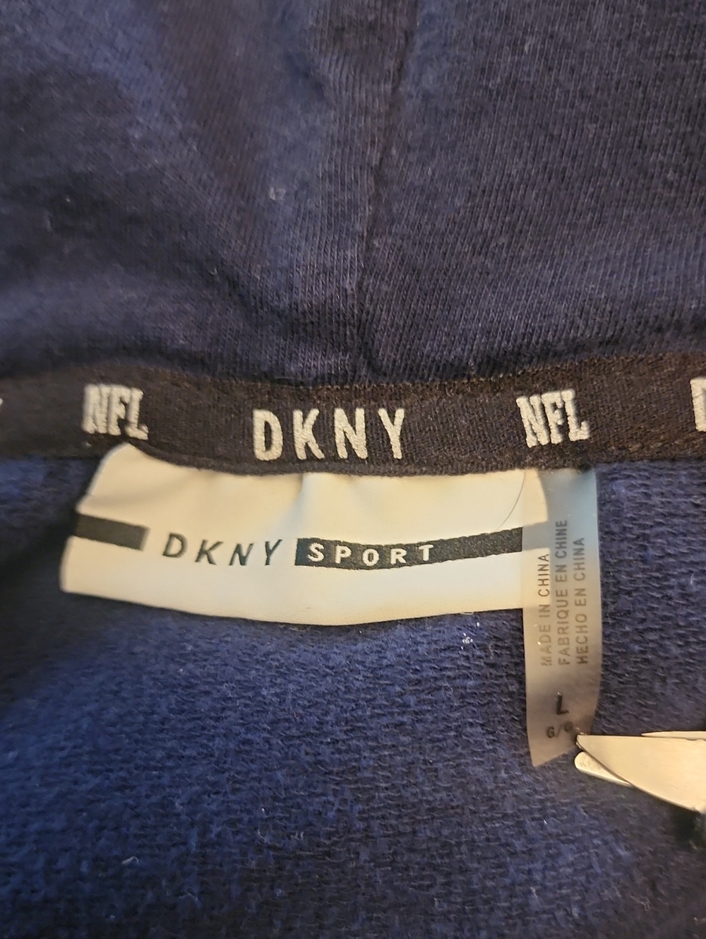 DKNY Seattle Seahawks Navy Full-Zip Crop Hoodie with Branded Drawstrings - Picture 7 of 16
